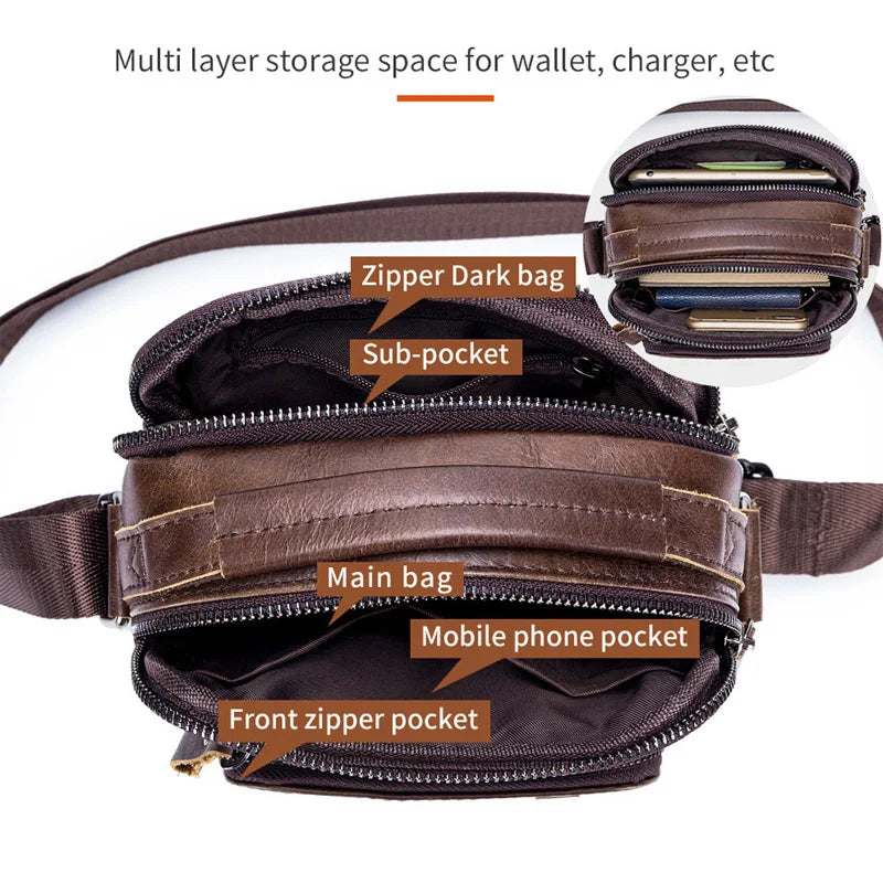 Men's 100% Genuine Leather Shoulder Bag – Compact Crossbody Handbag