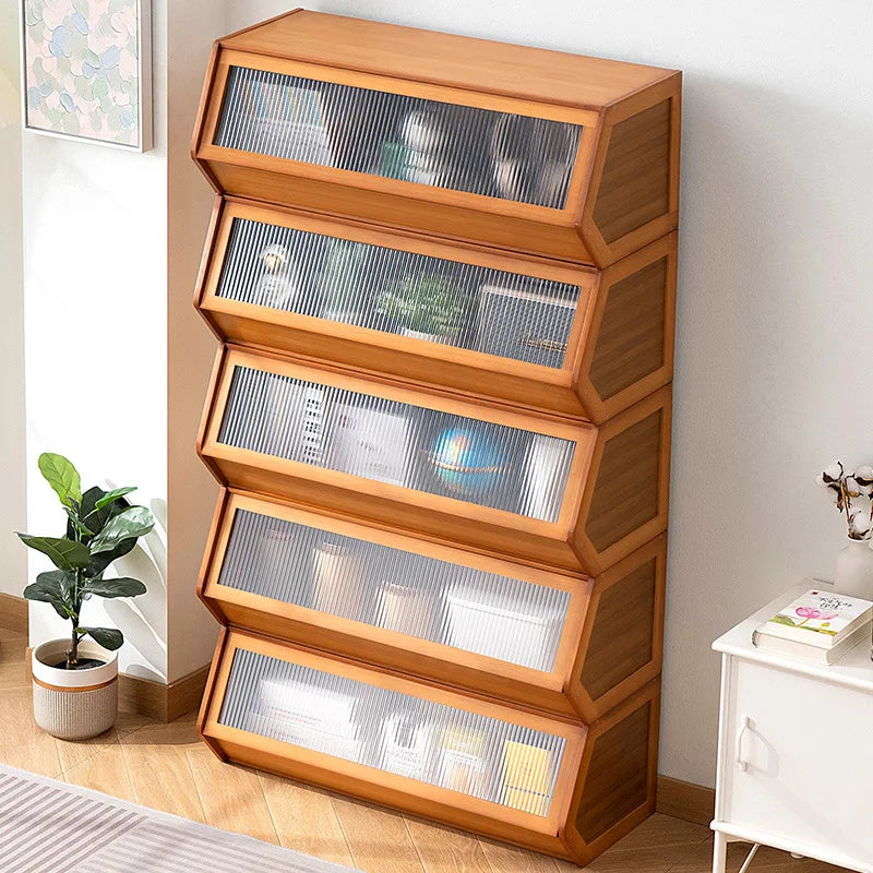 Modern Storage Cabinet Bookcase – Display Dresser with Adjustable Shelves & Doors