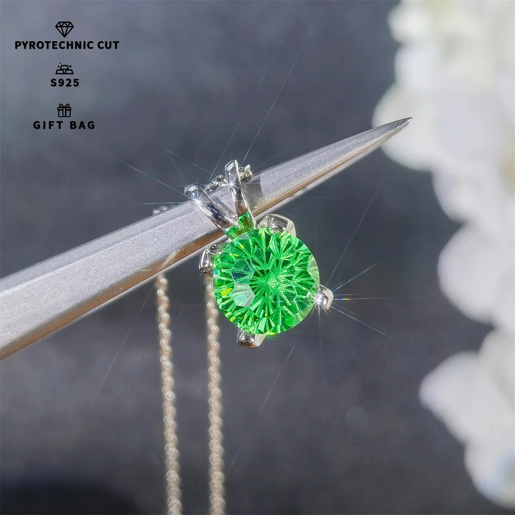 S925 sterling silver sparkle Pyrotechnic cut Cubic Zirconia pendant necklace for women fine jewelry simple classic colorful