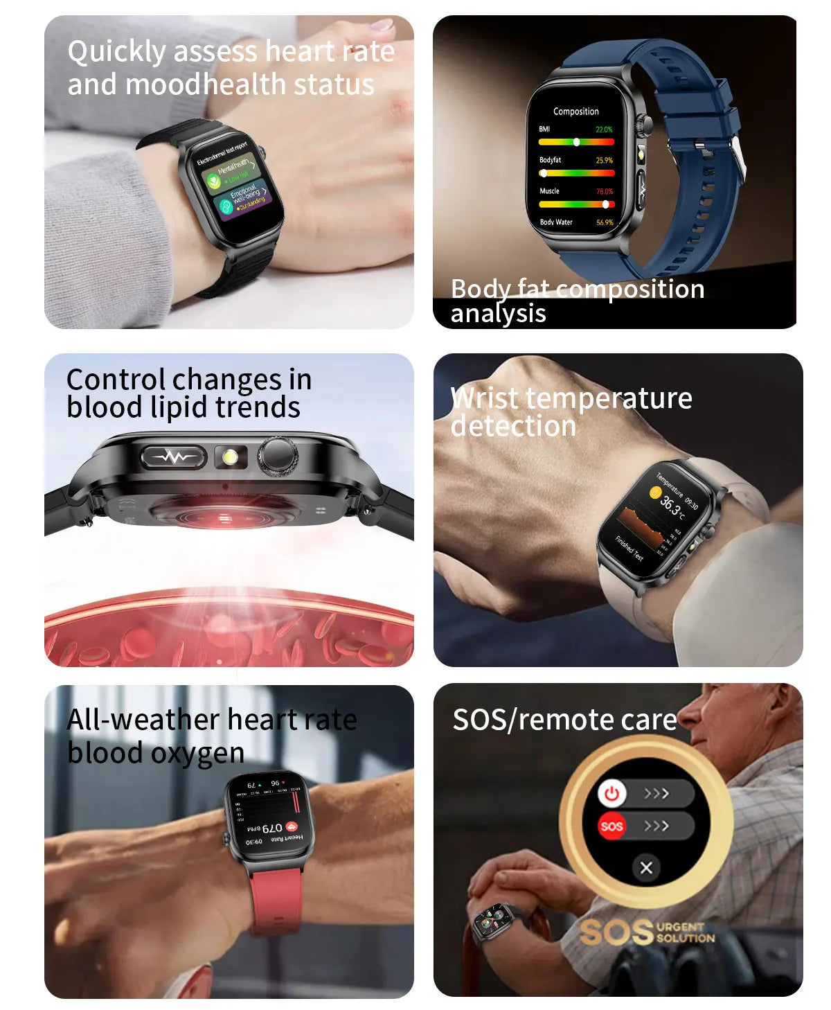 AMOLED Health Smartwatch with ECG, Blood Oxygen, Blood Pressure & Body Fat Tracking