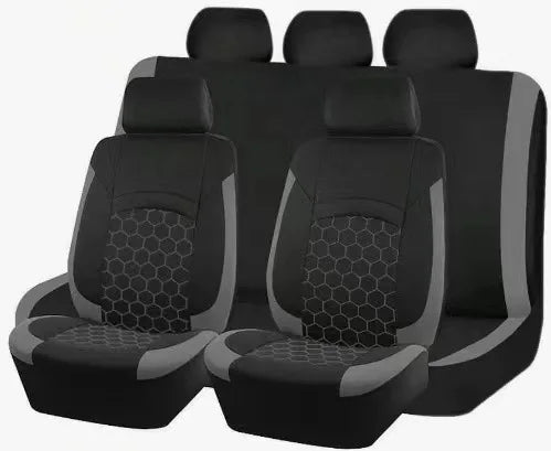 9PCS All-Season Universal Car Seat Covers, Honeycomb Embroidered Durable Polyester Fabric, Hand Washable Car Seat Covers