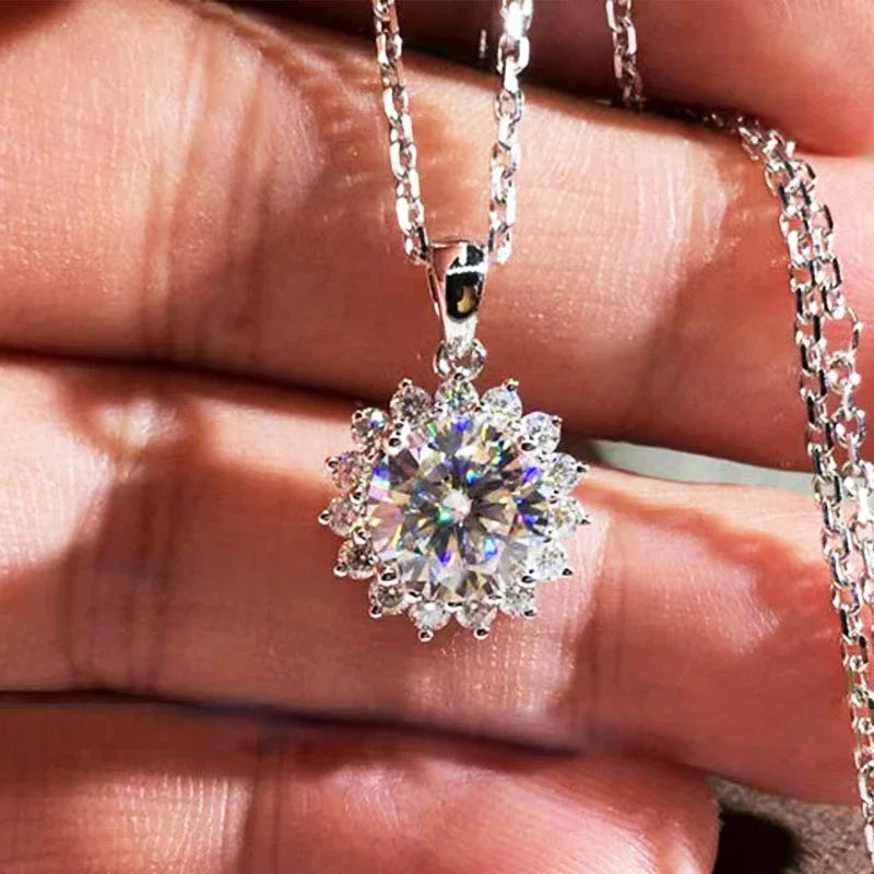 925 Silver Necklace With Real D Color Moissanite 1 Carat Round Shape best gift wedding jewelry