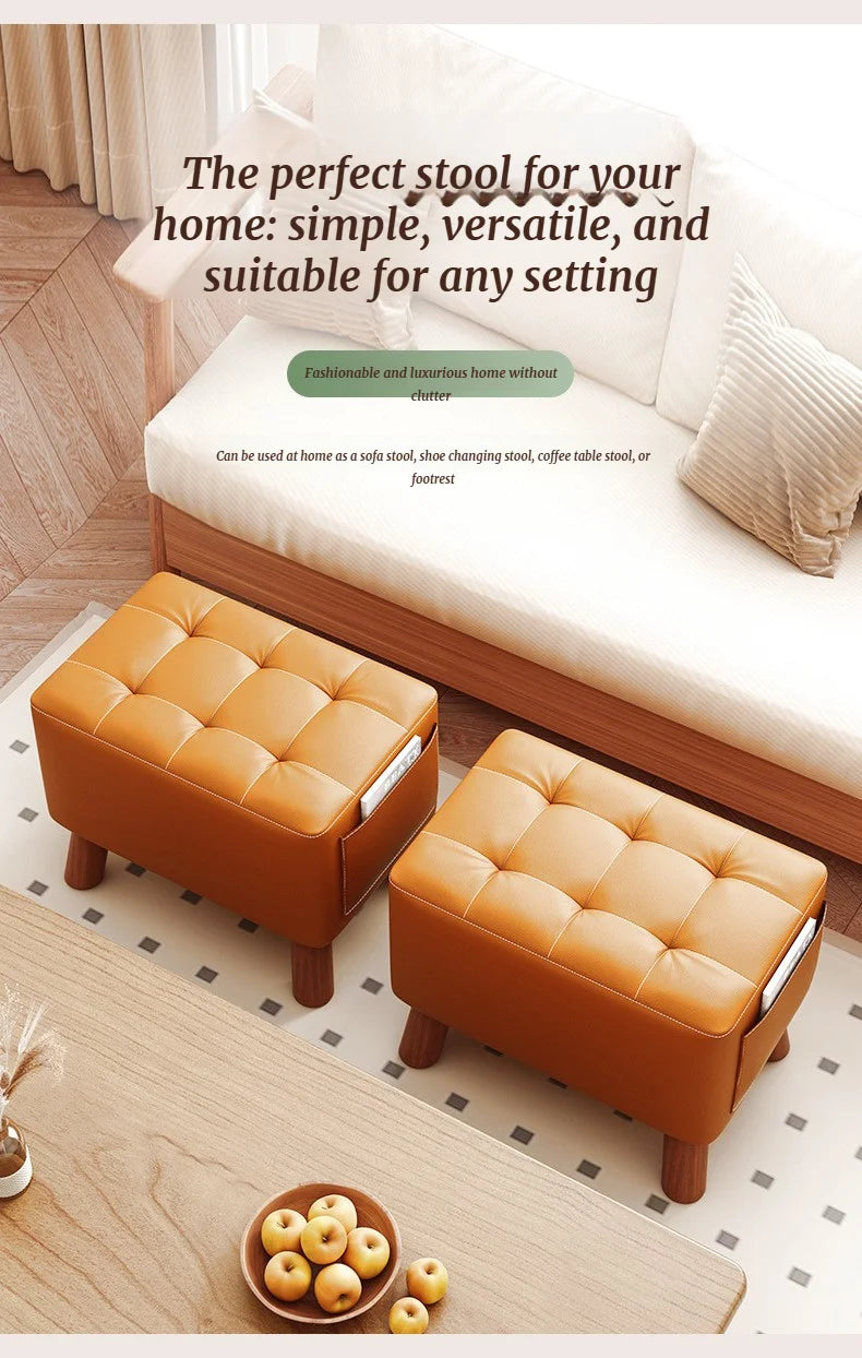 Creative Leather Footstool – Minimalist Square Sofa Stool for Living Room