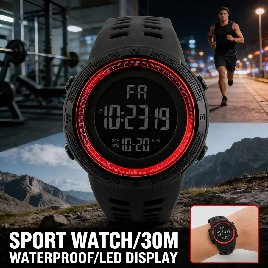 Men's Sport Digital Watch, Big Dial Luminous Waterproof Military Electronic Wristwatch