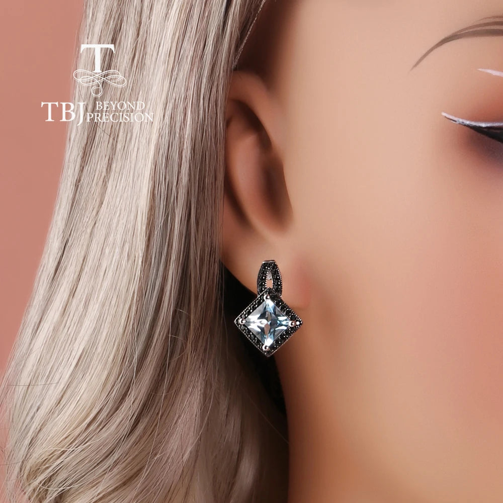 925 silver ring earrings pendant necklace natural sky blue Topaz real gemstone fine jewelry set for women's Daily and party wear