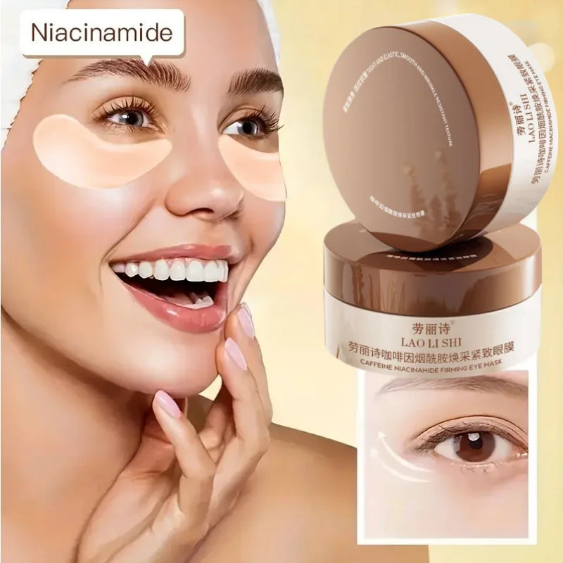 A Box of 60 Caffeine Nicotinamide Radiant Firming Eye Masks, Rich in Ingredients Beneficial for the Body, Can Be Used on the Entire Face, Releasing Eye Strain at Any Time, Moisturizing, Firming, Alcohol-Free, Suitable for All