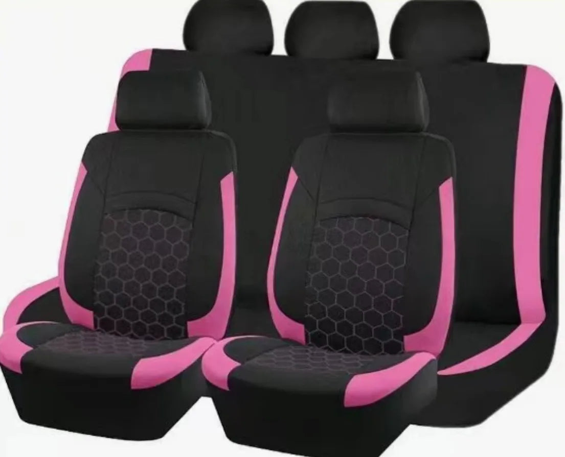 9PCS All-Season Universal Car Seat Covers, Honeycomb Embroidered Durable Polyester Fabric, Hand Washable Car Seat Covers