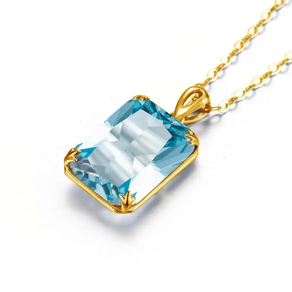 100% Real Silver 925 Necklace Pendant Aquamarine Women Jewelry Birthday Party Banquet Girl Accessories