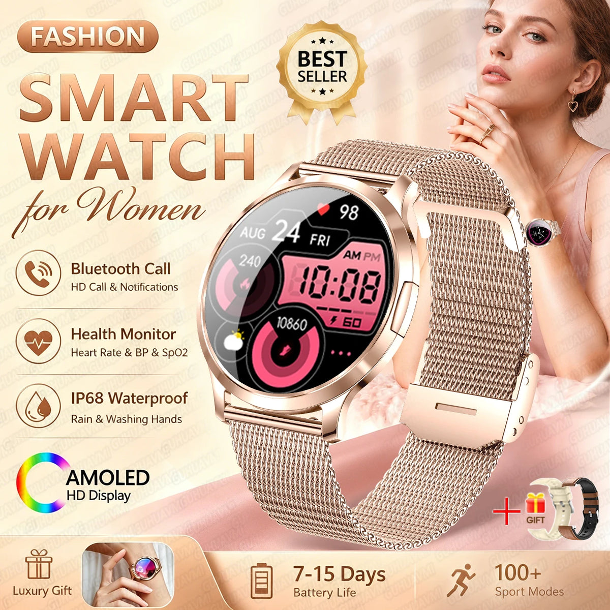 1.32-Inch AMOLED Smartwatch with 100+ Sports Modes & Bluetooth Calling