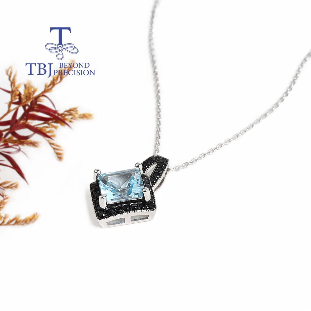 925 silver ring earrings pendant necklace natural sky blue Topaz real gemstone fine jewelry set for women's Daily and party wear