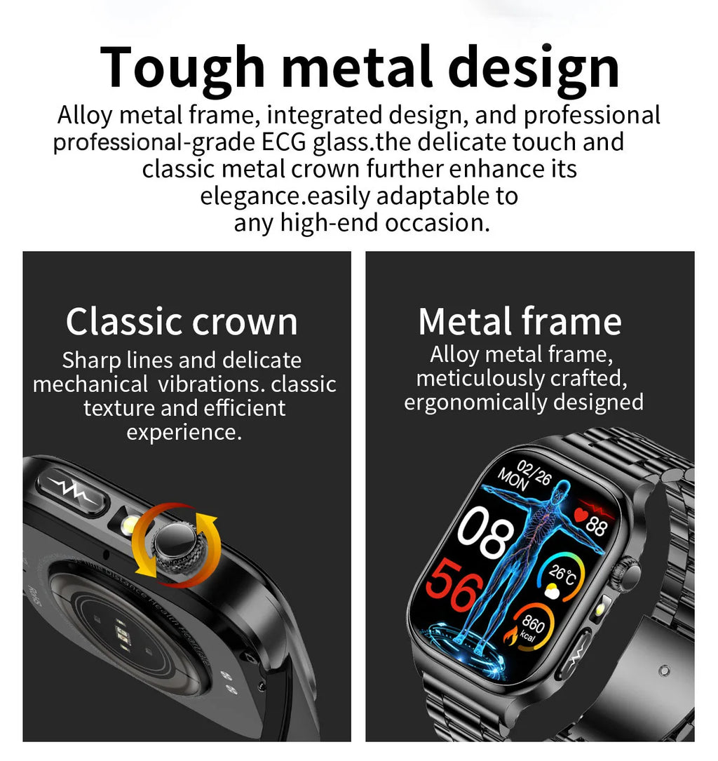 AMOLED Health Smartwatch with ECG, Blood Oxygen, Blood Pressure & Body Fat Tracking