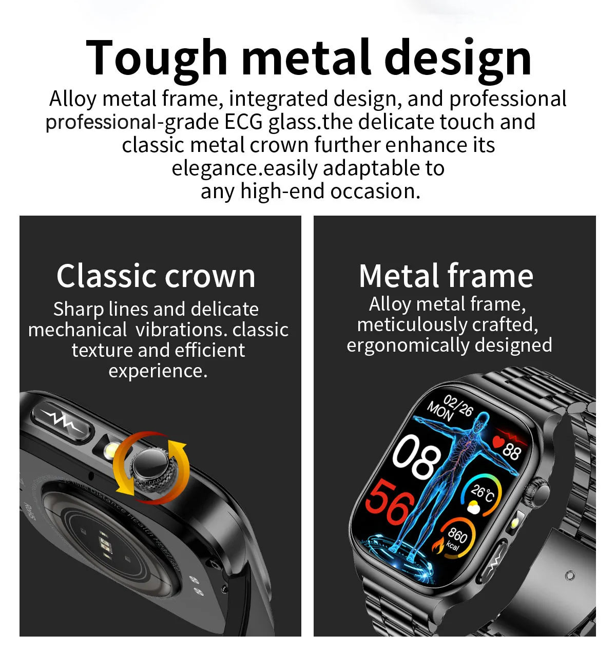 AMOLED Health Smartwatch with ECG, Blood Oxygen, Blood Pressure & Body Fat Tracking