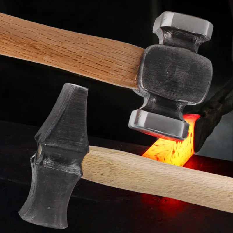 Iron hammer Blacksmith forging household wooden handle Hand forging tools Wood handle Steel hammer Sheet metal hammer