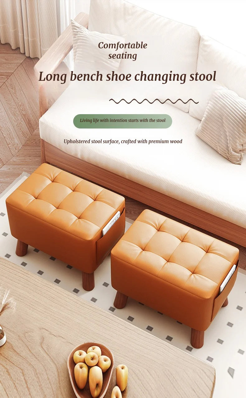 Creative Leather Footstool – Minimalist Square Sofa Stool for Living Room