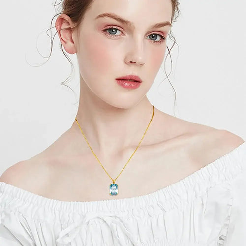100% Real Silver 925 Necklace Pendant Aquamarine Women Jewelry Birthday Party Banquet Girl Accessories