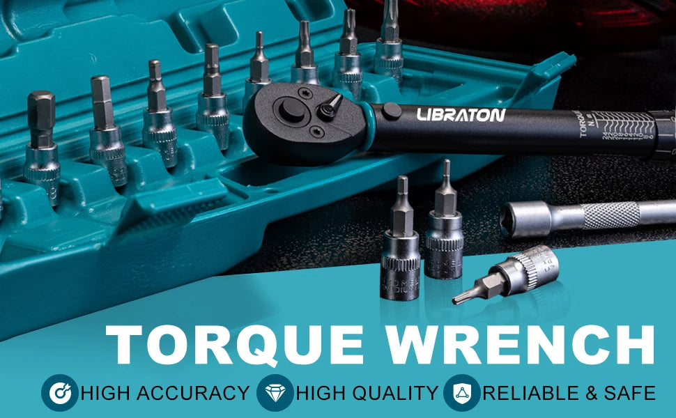 Bike Torque Wrench 1/4'', 5-25Nm, 0.1Nm Micro, Drive Click Torque Wrench Set, Hex, Torx/Star Bit Sockets, Extension Bar