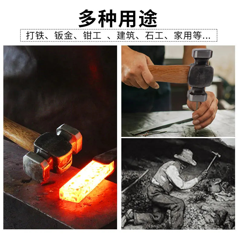 Iron hammer Blacksmith forging household wooden handle Hand forging tools Wood handle Steel hammer Sheet metal hammer