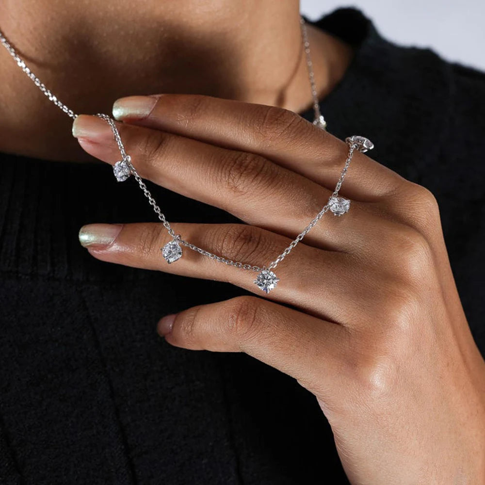 Collar de 8 piedras redondas de moissanita real para mujer con pequeños diamantes flotantes, cadena de plata S925, chapado en oro de 18 quilates, regalo de joyería