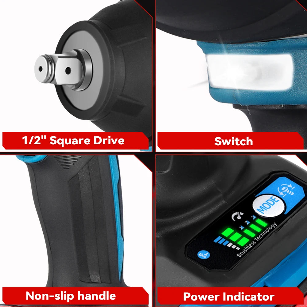 ONEVAN 1800N.M Cordless Brushless Impact Wrench 1/2" — High Torque Power Tool for Makita Battery