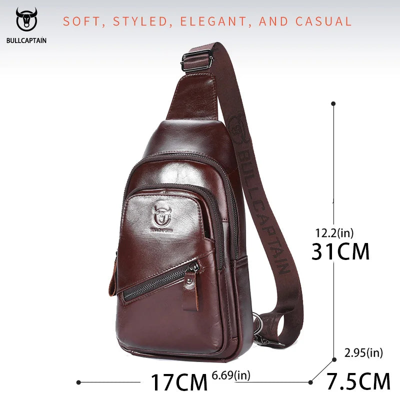 BULLCAPTAIN Men's Leather Chest Bag – Large Capacity Sling Messenger Bag XB-127