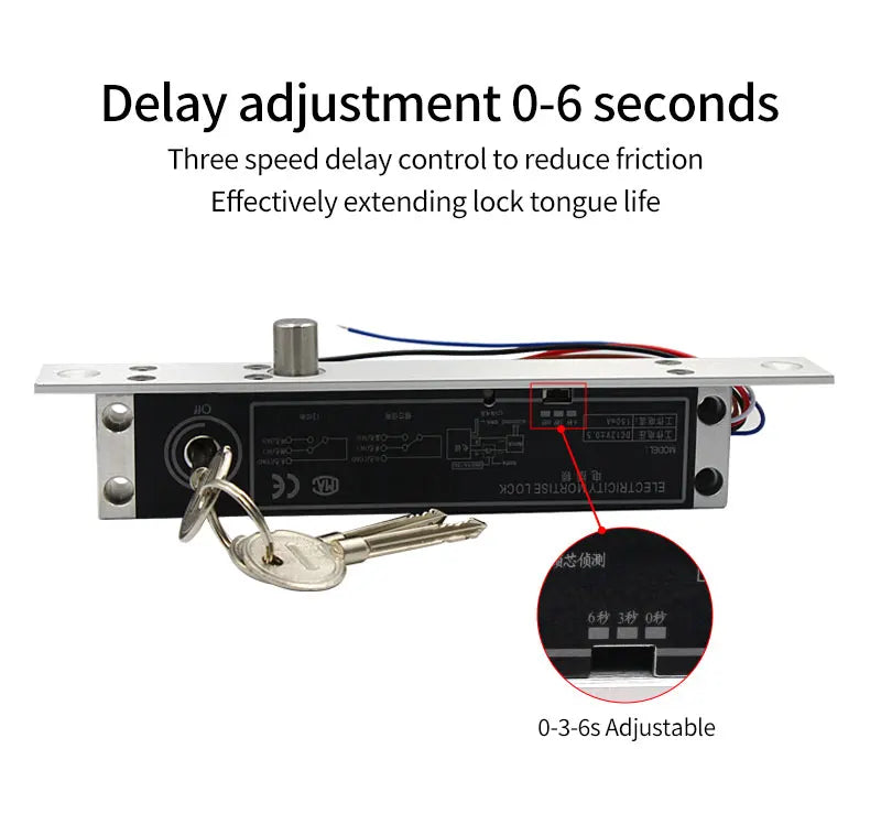 12V Fail Secure Electric Drop Bolt Lock for Electronic Door Access Control System Deadbolt Lock with Mechanical Key Time Delay
