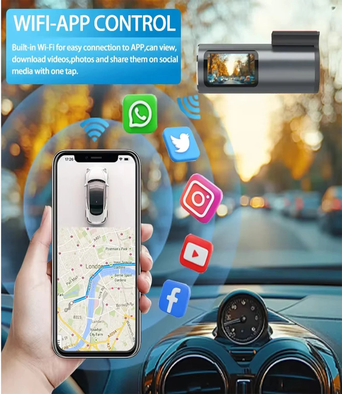 1080P Dash Cam for Cars Car Camera Dash Cam WIFI Camera for Car Front and Rear Dash Camera Black Box 24H Parking Mode Recorder