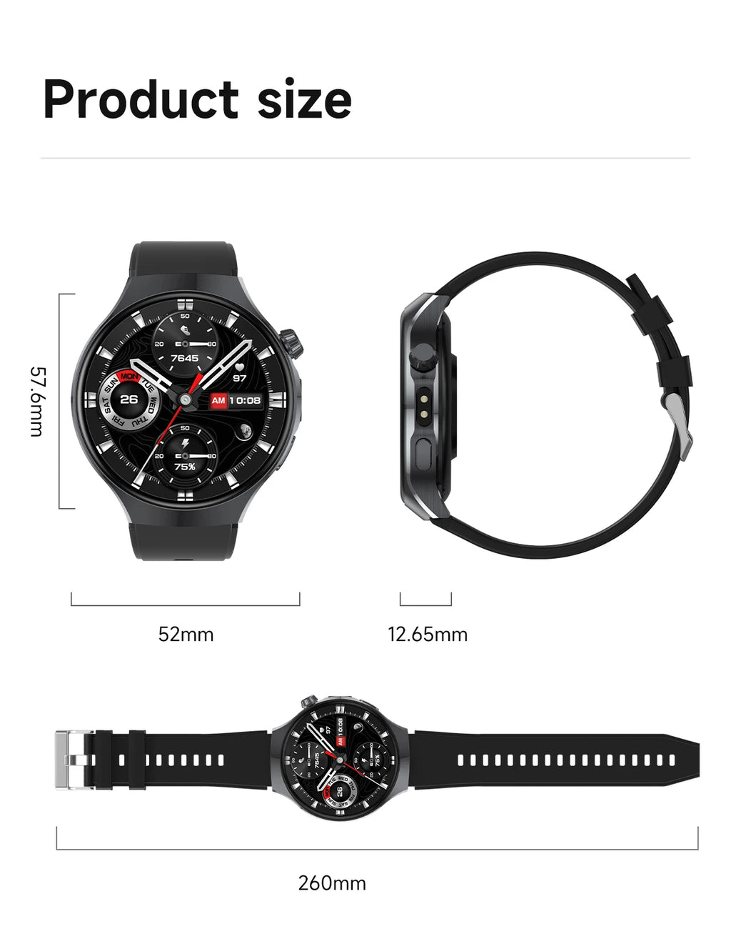 New Men's Smart Watch ,Health Monitor ,Bluetooth Call ,1000mAh Battery large battery,LED Flashlight ,100+Sport Mode Smart Watch