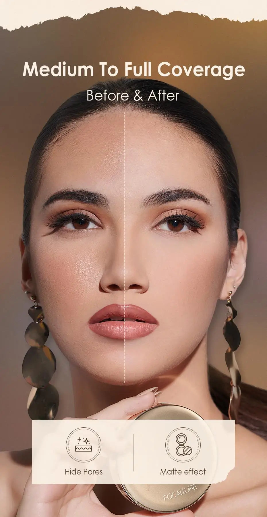 FOCALLURE Foundation Air Cushion Waterproof Matte Base Poreless High Coverage Face Cream Nutritious Smooth Foundation Makeup