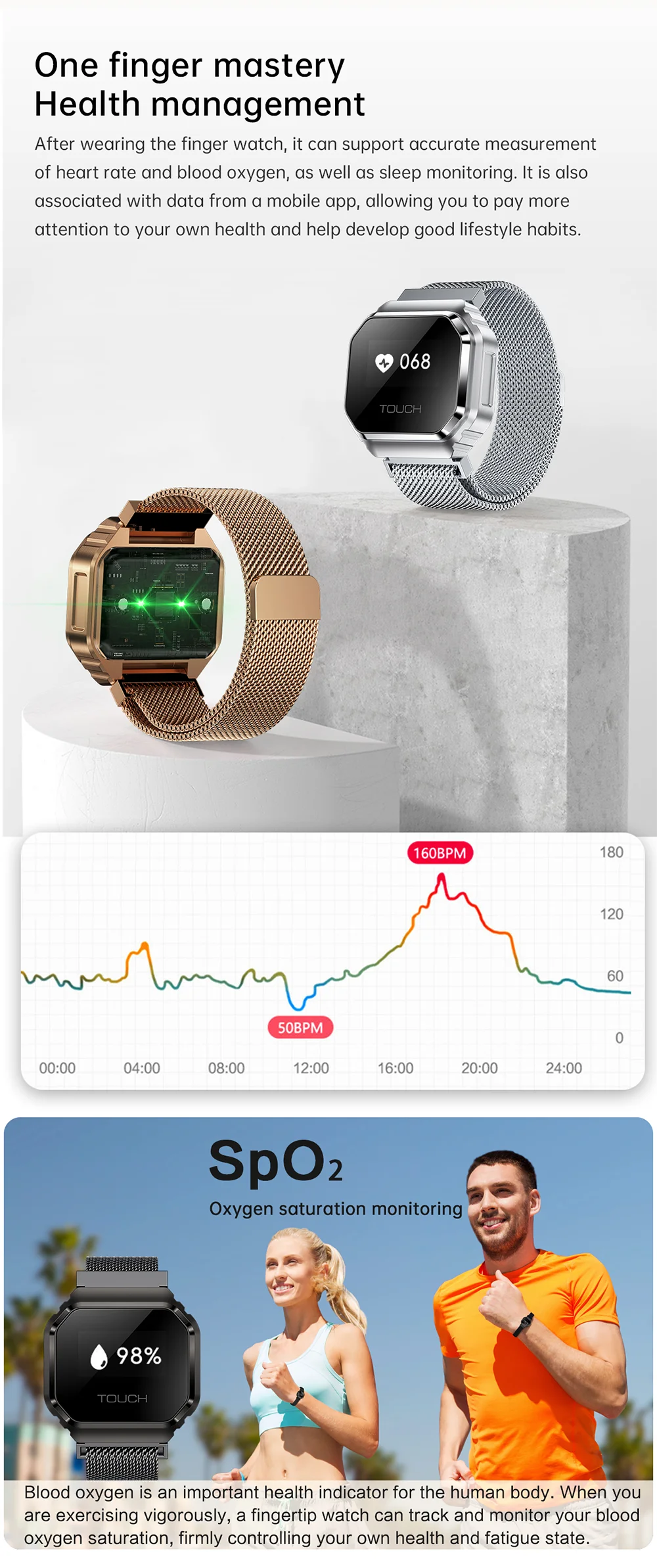 2026 New Smart Watch Ring 0.49" OLED Screen, Heart Rate Blood Oxygen Sleep Health Monitoring, 5ATM Waterproof, Multiple Sport
