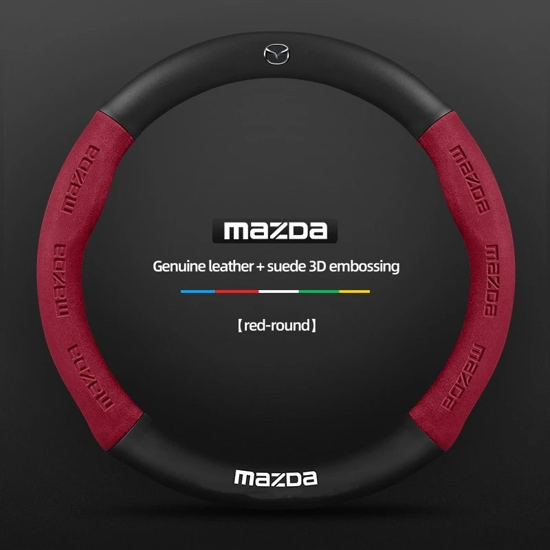 Steering Wheel Cover for Mazda – Genuine Leather Carbon Fibre Axela CX3 CX5 CX30 MX30