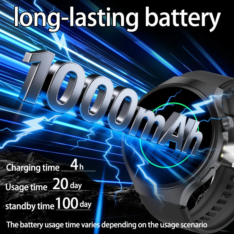 New Men's Smart Watch ,Health Monitor ,Bluetooth Call ,1000mAh Battery large battery,LED Flashlight ,100+Sport Mode Smart Watch