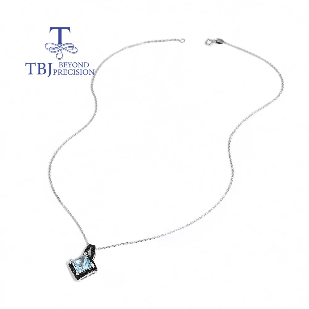 925 silver ring earrings pendant necklace natural sky blue Topaz real gemstone fine jewelry set for women's Daily and party wear