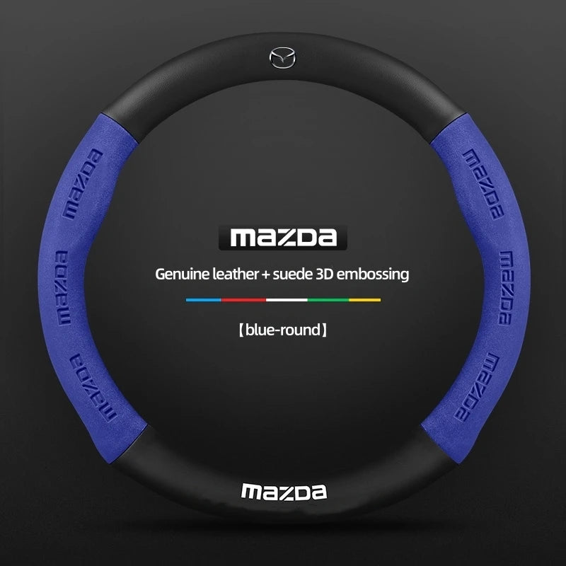 Steering Wheel Cover for Mazda – Genuine Leather Carbon Fibre Axela CX3 CX5 CX30 MX30