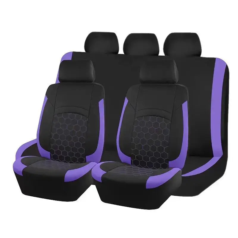 9PCS All-Season Universal Car Seat Covers, Honeycomb Embroidered Durable Polyester Fabric, Hand Washable Car Seat Covers