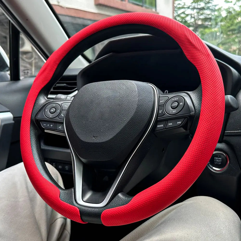 Universal Non-Slip Leather Steering Wheel Cover 36–38cm – Round & D Shape