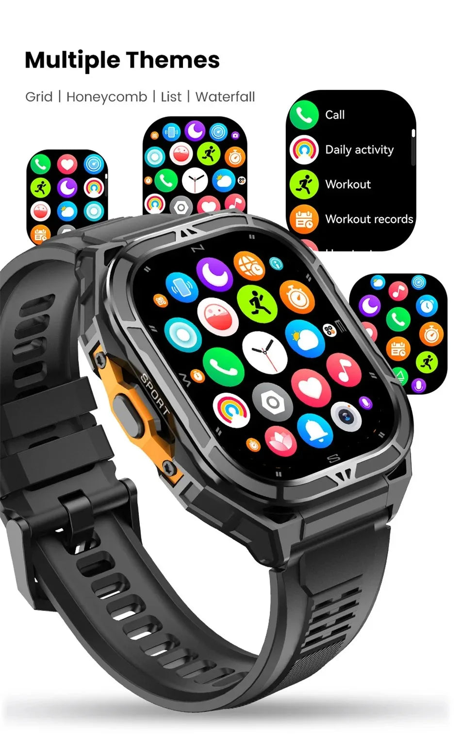 Men's GPS Smart Watch 1.96" AMOLED with Compass & Bluetooth Call