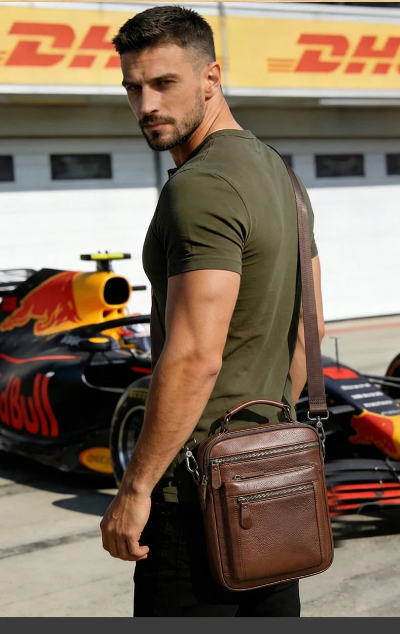 Men's Genuine Leather Shoulder Bag – Large Capacity Business Crossbody