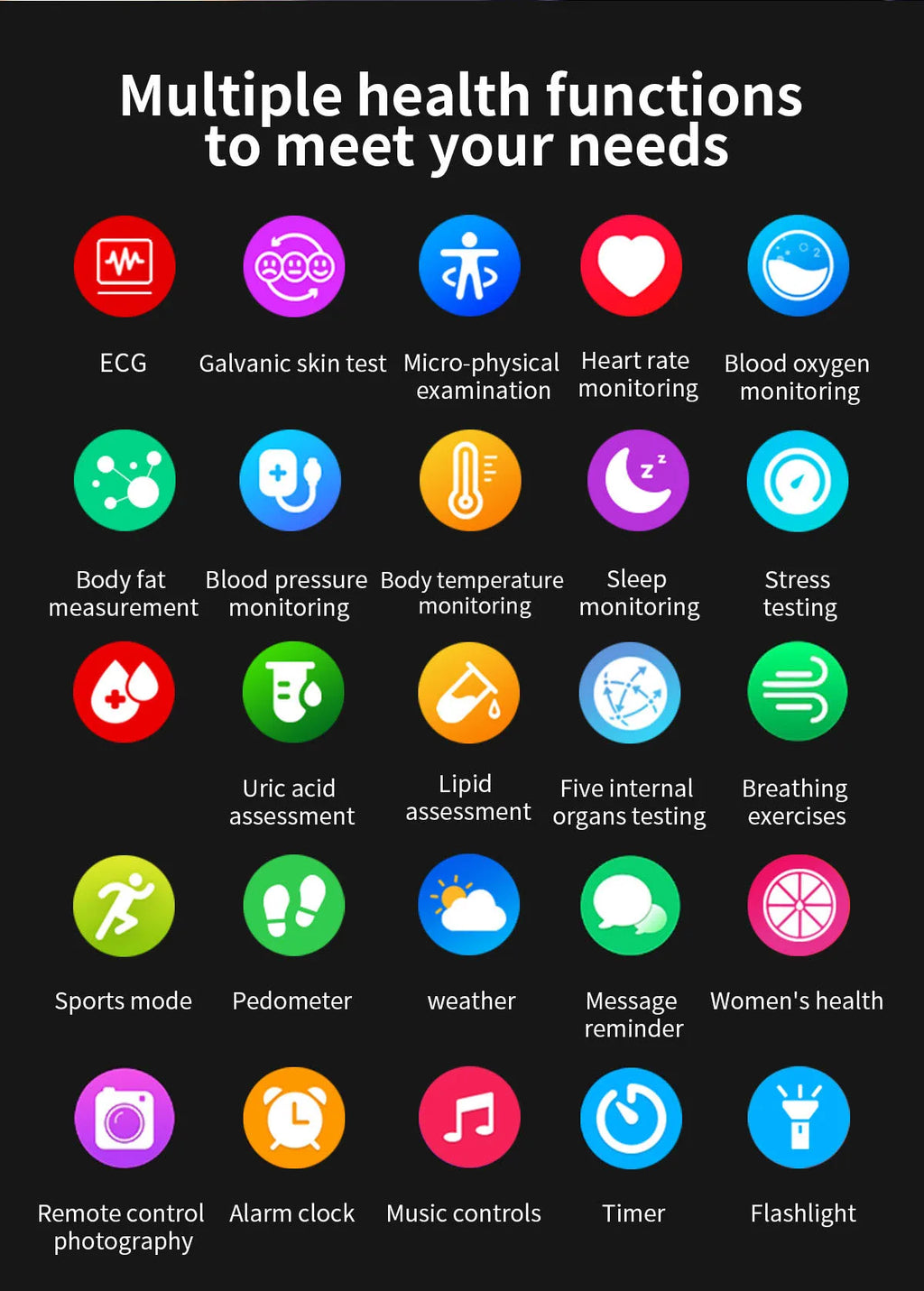AMOLED Health Smartwatch with ECG, Blood Oxygen, Blood Pressure & Body Fat Tracking