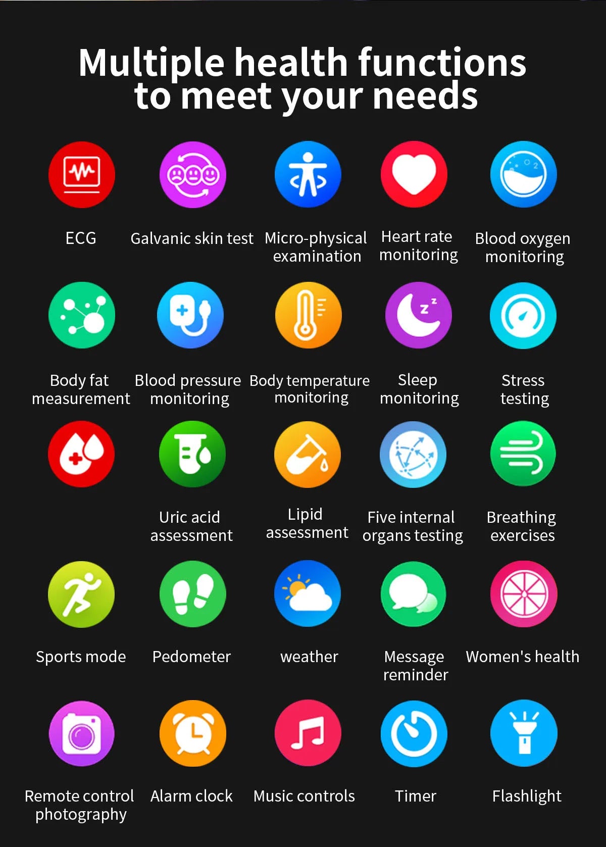 AMOLED Health Smartwatch with ECG, Blood Oxygen, Blood Pressure & Body Fat Tracking