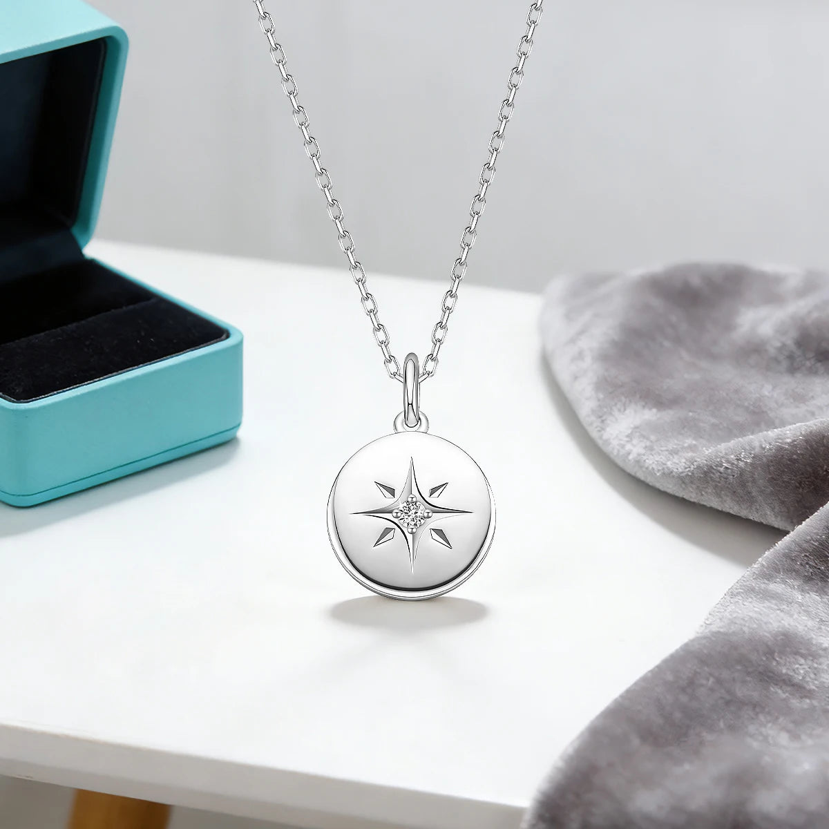 925 Silver Round Star Pendant Necklace For Women Simple Coin Necklace Fine Jewellery Party Gift