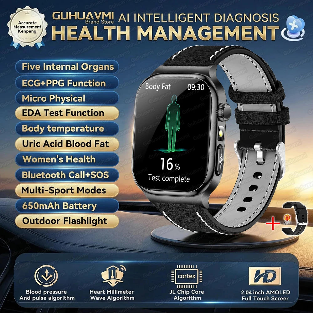 AMOLED Health Smartwatch with ECG, Blood Oxygen, Blood Pressure & Body Fat Tracking