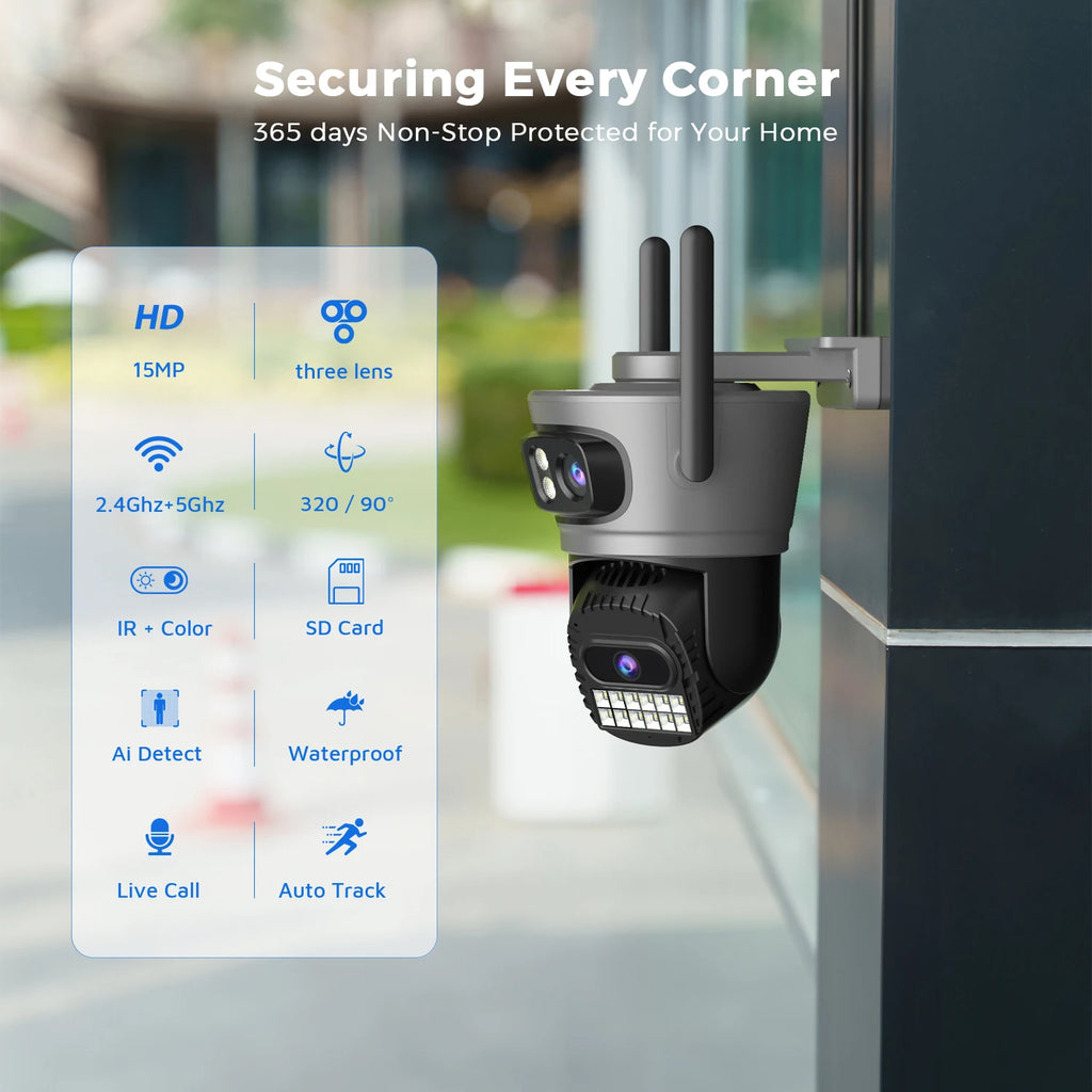 15MP PTZ IP Security Camera, 30x Optical Zoom Outdoor WiFi with Auto Tracking