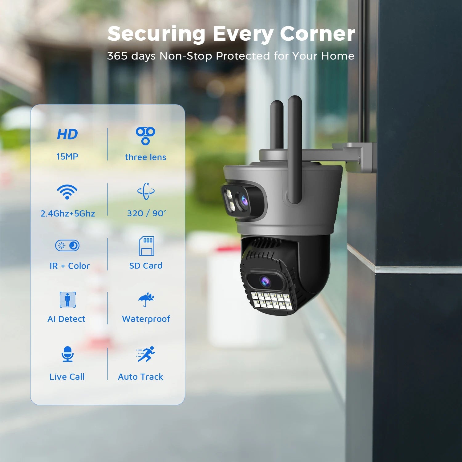 15MP PTZ IP Security Camera, 30x Optical Zoom Outdoor WiFi with Auto Tracking