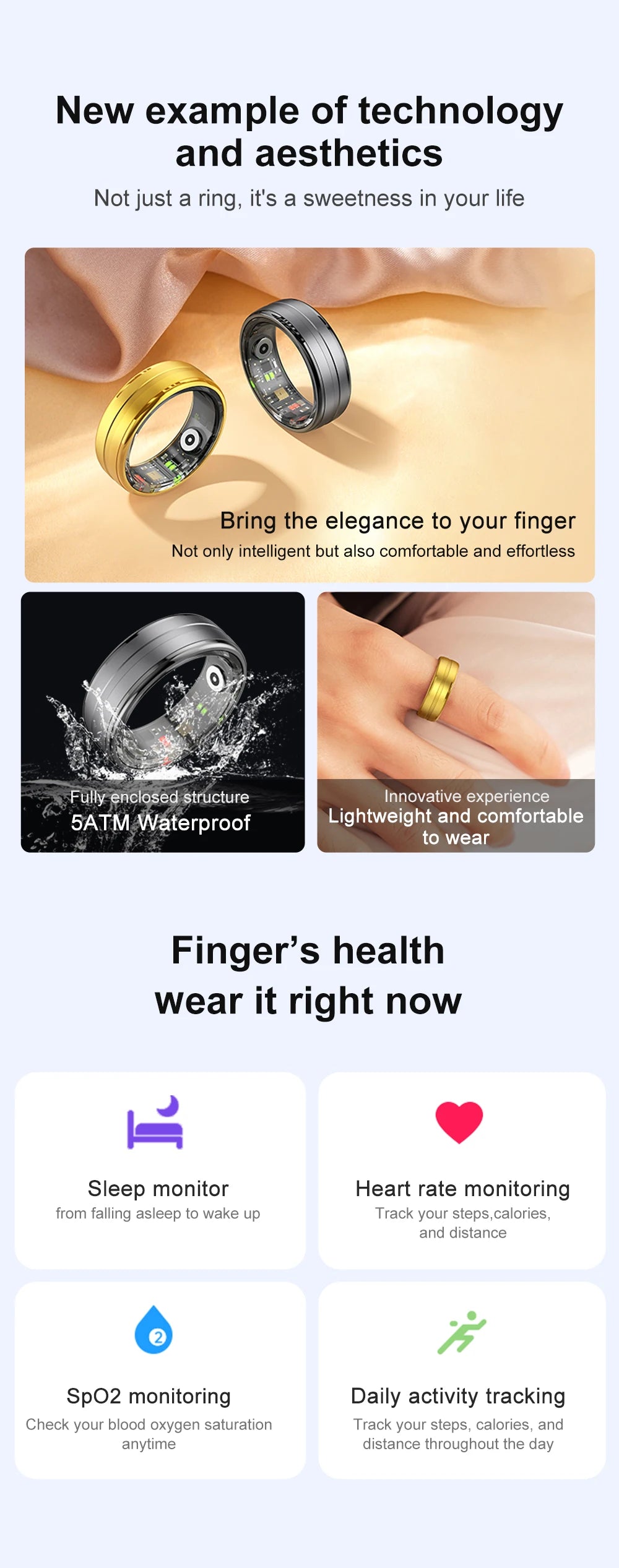 2026 R06 Smart Ring – IP68 Waterproof Health Monitor, Fitness Tracking, Multiple Sport Modes