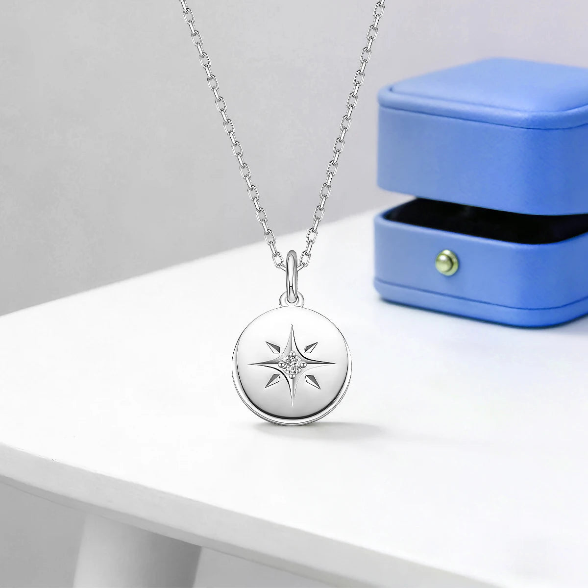 925 Silver Round Star Pendant Necklace For Women Simple Coin Necklace Fine Jewellery Party Gift