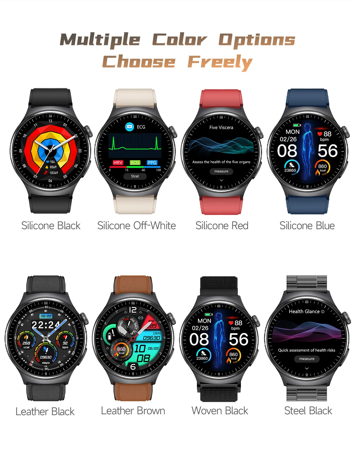 2026 New Diagnosis ECG Smart Watch Sport AI Accurate Uric Acid Blood Pressure Body Fat Five Organ Fitness Waterproof Smartwatch