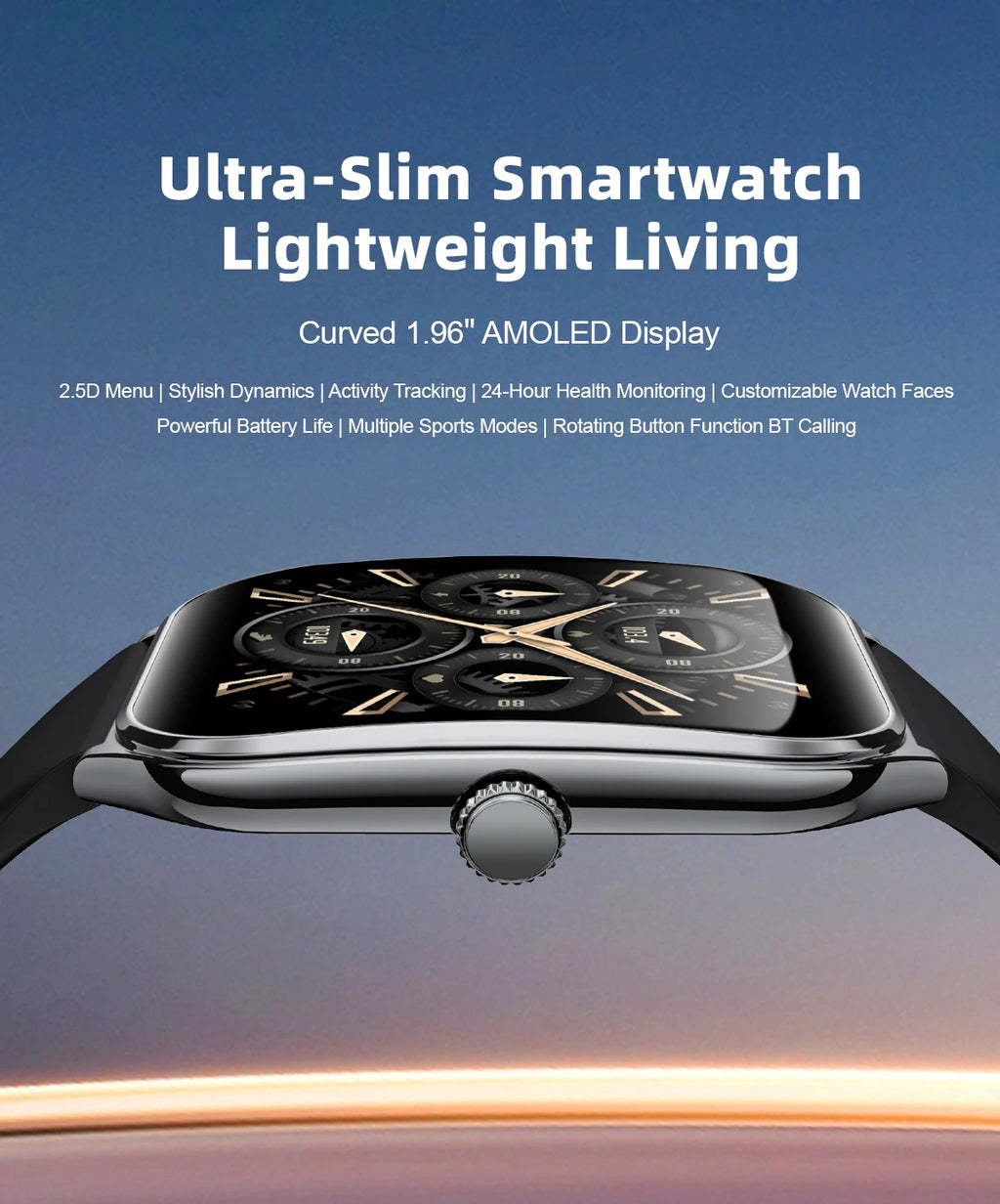 1.96-Inch AMOLED Smartwatch with Bluetooth Calling – Always-On Display