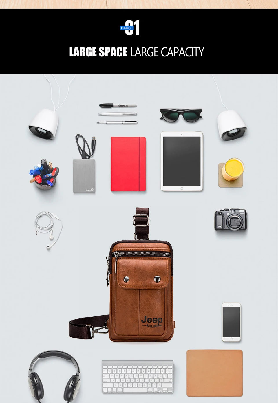 JEEP BULUO Small Multi-function Sling Crossbody Bag Brand Men Shoulder Bag Legs Waist Bag For Man New Fashion Casual Cool Mini