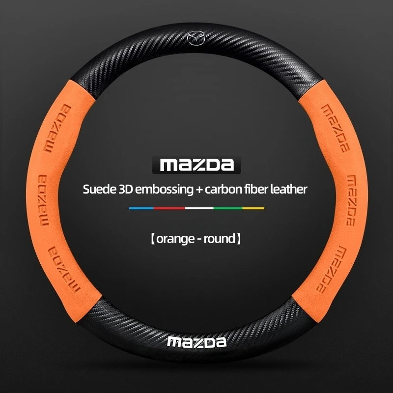 Steering Wheel Cover for Mazda – Genuine Leather Carbon Fibre Axela CX3 CX5 CX30 MX30