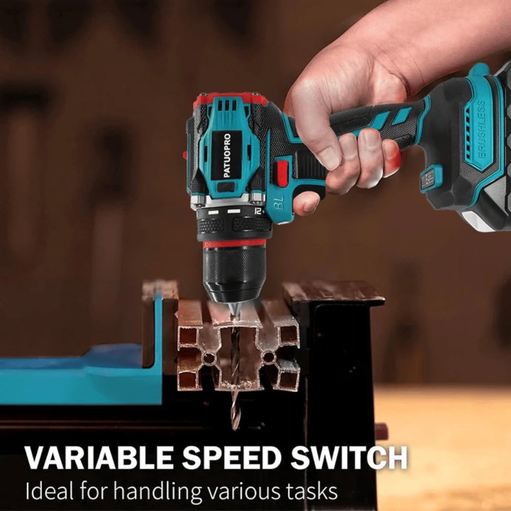 PATUOPRO 10mm Cordless Brushless Drill 2-Speed — Screwdriver Home DIY Tool for Makita 18V Battery